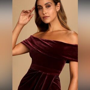 Lulus I’m Enchanted Burgundy Velvet Off Shoulder Maxi Dress XL NWT